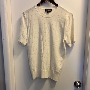 Karl Lagerfeld Ivory Dot-Textured Short Sleeve Sweater